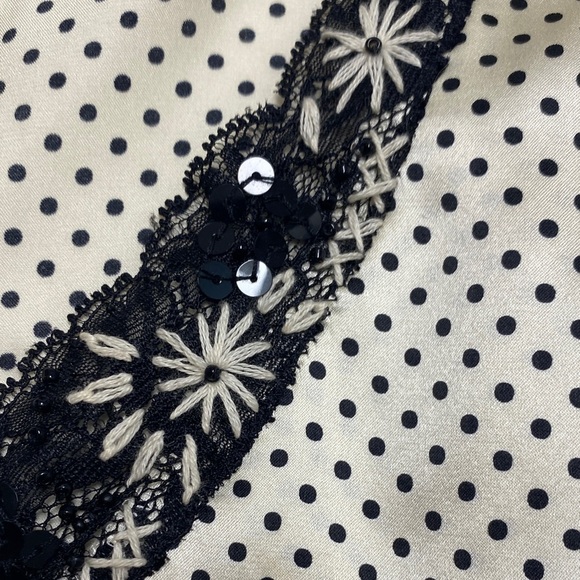 Nine West Camisole Tank Silk Lace Sequins Polka Dots Zipper Black Cream Size 8 - Picture 5 of 13